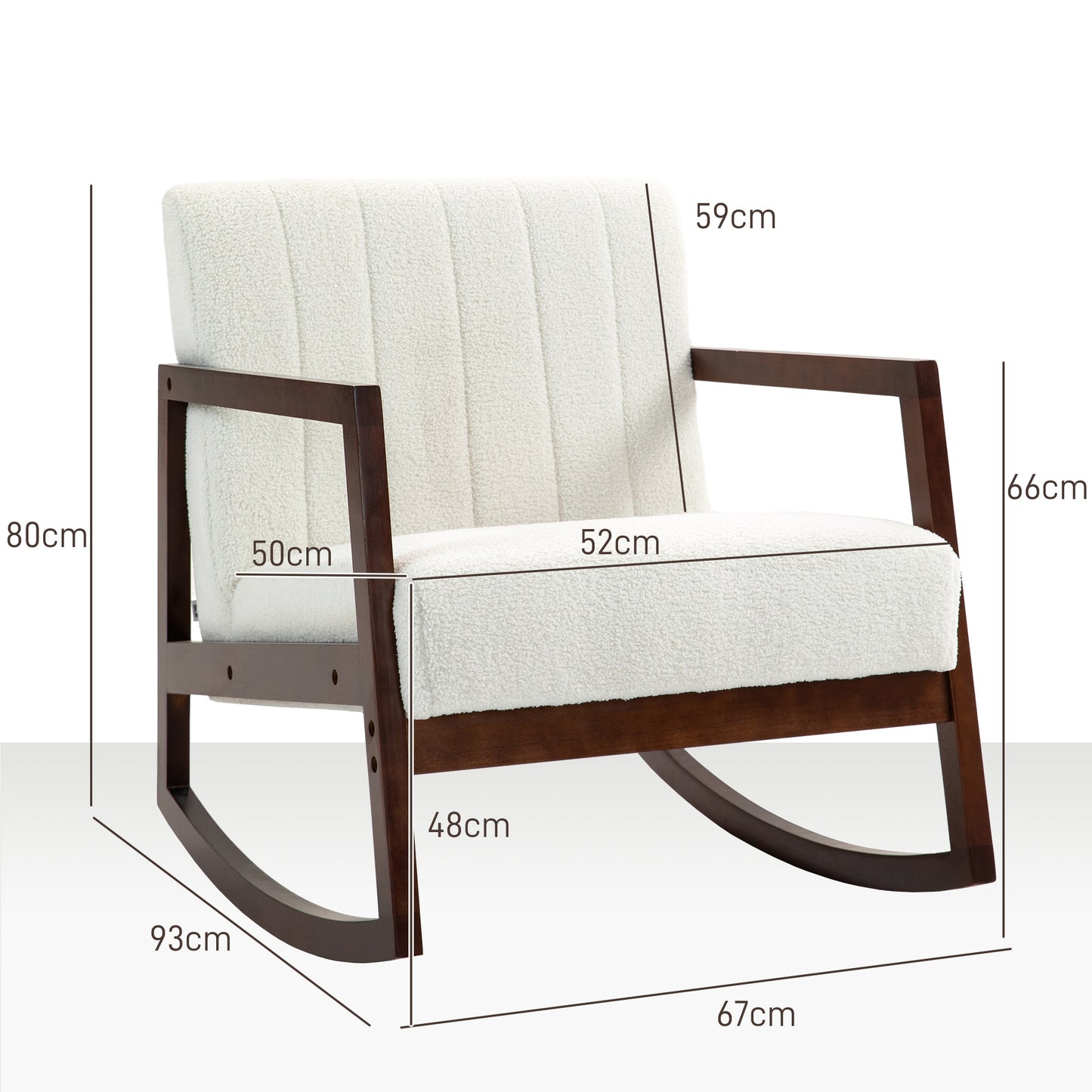 Schommelstoel – Relaxstoel – Fauteuil – Voedingsstoel – Loungestoel – Massief Heveahout Frame – Moderne Witte Wolstof – Antislip Voeten – Gemakkelijk Montage – 67x93x80 cm