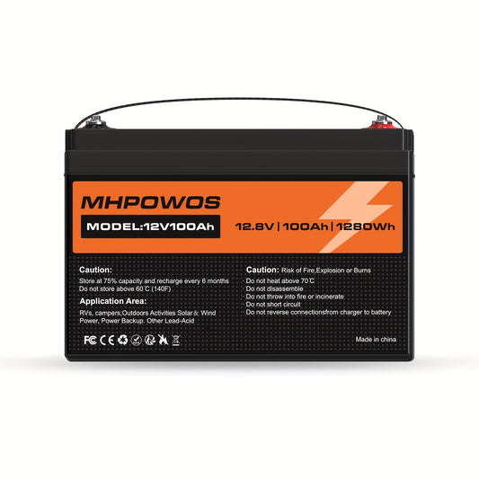 Li-ion Accu – Lithium Batterij – Oplaadbare Accu – LiFePO4 Accu – 12,8V 100Ah – Hoge Capaciteit 2560W – Bescherming bij Lage Temperatuur