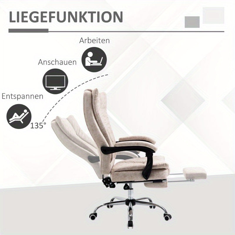 Vinsetto Ergonomic Office Chair with Adjustable Height, Swivel Base & Footrest - Beige - Heavy-Duty Metal Frame, Cushioned Seat & Armrests - Non-Electric Mechanism for Home Office, Gaming Desk - Easy-Clean Surface, Desk Chair