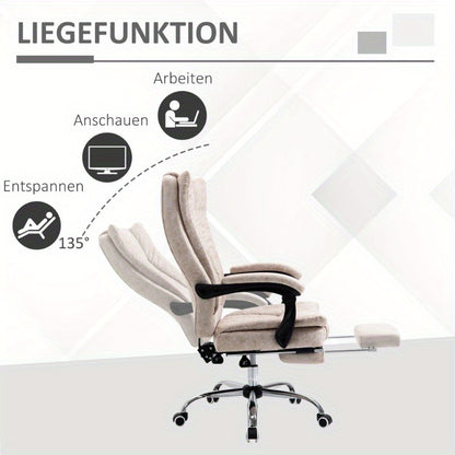 Vinsetto Ergonomic Office Chair with Adjustable Height, Swivel Base & Footrest - Beige - Heavy-Duty Metal Frame, Cushioned Seat & Armrests - Non-Electric Mechanism for Home Office, Gaming Desk - Easy-Clean Surface, Desk Chair