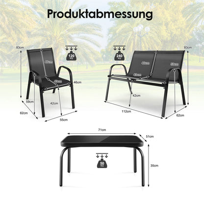 4-Persoons Tuinset – Balkonmeubilair – Patio Set – Zithoek Voor Buiten – Tuinmeubelset – Inklapbaar En Weerbestendig – Lichtgewicht Met Metaal Frame