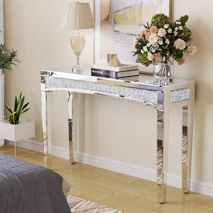 Spiegelconsole – Sidetable – Haltafel – Dressoir – Bijzettafel – 120x80 cm – Zilverplated Glas – Crushed Diamant Accent