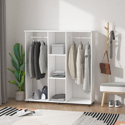 Kledingkast – Garderobekast – Opbergkast – Kledingmeubel – Witte Kledingkast – Mobiel Met 6 Wieltjes – Stevig Spaanplaat 120x40x128 cm