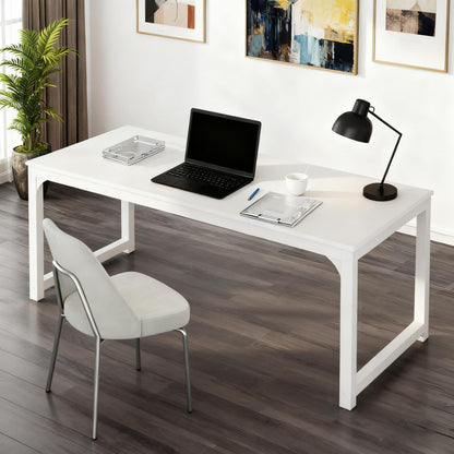 Bureau – Computertafel – Werkplek – Schrijftafel – Laptoptafel – Wit – Groot 160x80 cm – Met Lade en Kabelgoot – Stevig Houtfineer en Metalen Onderstel