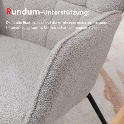Schommelstoel – Schommelstoel Retro – Wiegstoel – Houten Stoel – Relaxfauteuil – Massief Hout – Lichtgrijze Zitting – Compact 71x92x101 cm
