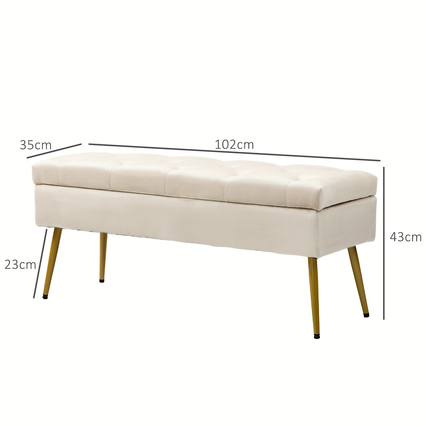 Opbergbank – Opbergbankje – Zitbank – Halbank – Opbergkist – Beige Velvet Bekleding – Met Metalen Frame 102x36x43 cm