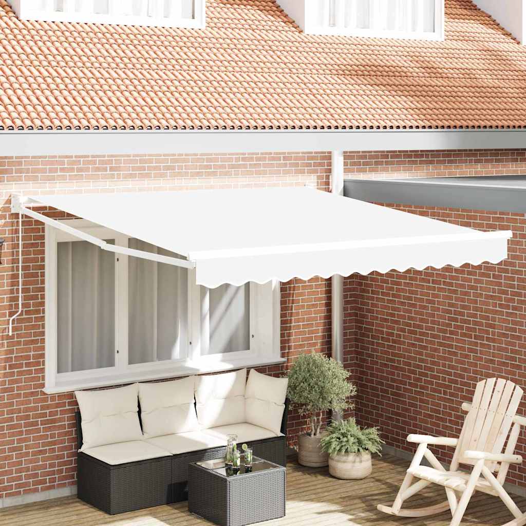 Zonnewering – Knikarmscherm – Uitvalscherm – Schaduwdoek – Markies – Verstelbaar tot 80 Graden – UV- en Waterbestendig Polyester – Aluminium Frame – Wit – 350x250 cm
