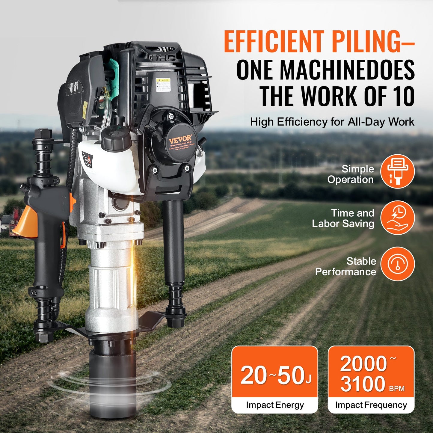Heistop – Palenrammer – Palinghamer – Piekop – Paalplaatsser – 37,7cc 4-Takt Benzinemotor – Wisselbare Heikoppen 55/70mm