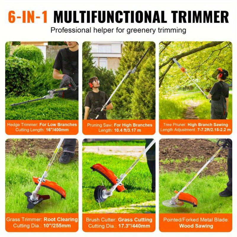 6-In-1 Benzine Tuintool – Tuinset – Multitool – Snoeier – Trimmer – 52cc Motor – Sterk Legeringsstaal Mes