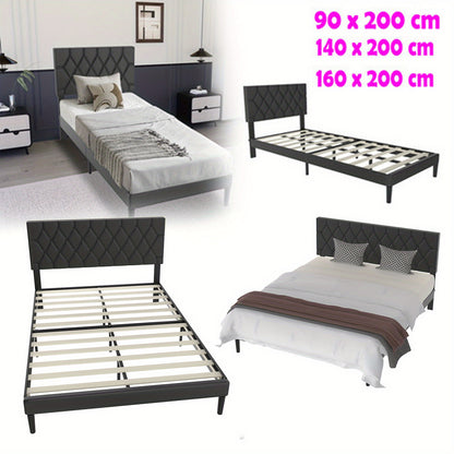 Ledikant – Babybed – Kinderbed – Peuterbed – Meegroeibed – Zwart Kunstleder – Metaal – 160x200 cm – Verstelbare Lattenbodem