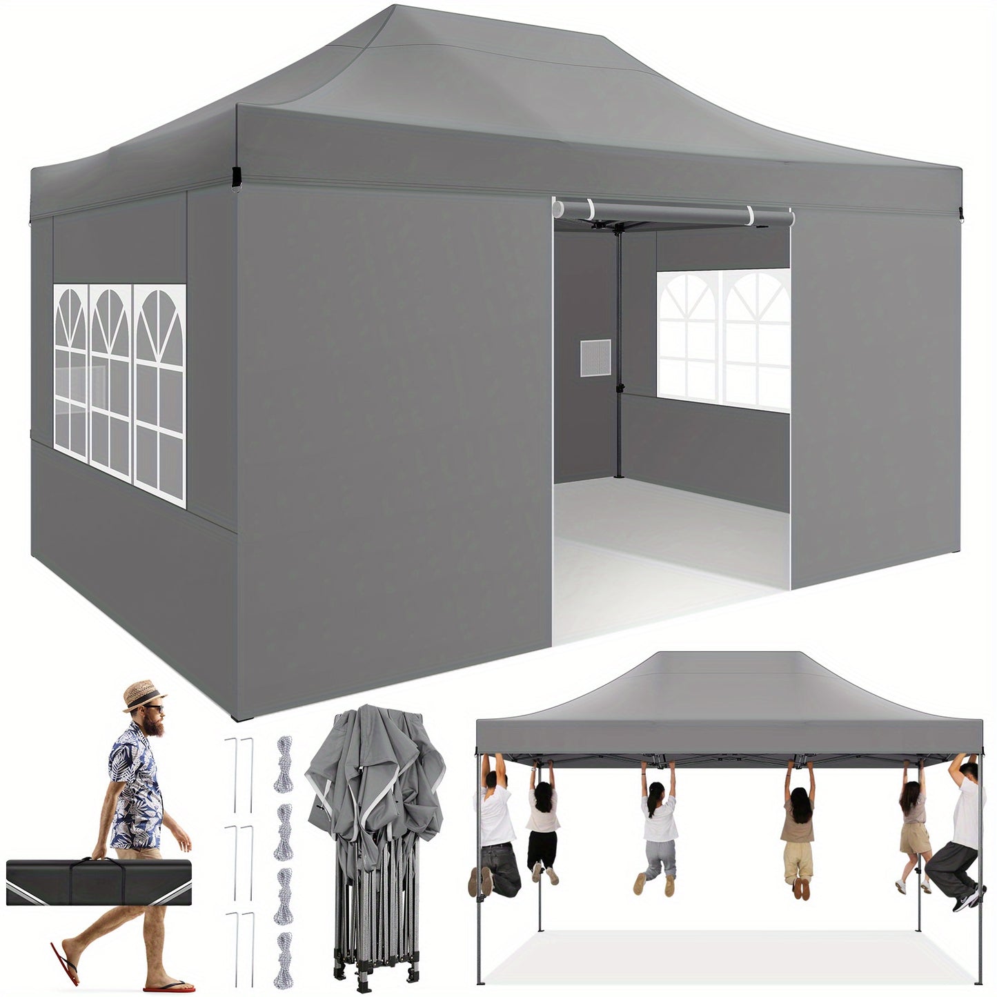 3x4.5m Heavy Duty Pop Up Canopy Tent with 3 Adjustable Heights (2.5-4.5m) - Instant Setup Outdoor Canopy, Portable Shelter for Parties, Weddings, Markets, Events - Sturdy Frame, Easy Assembly, Ideal for Home, Commercial & Out