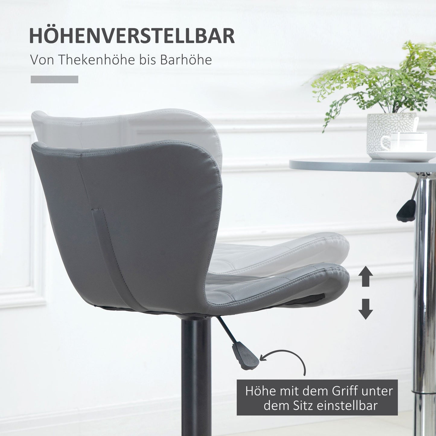 Barkrukken – Barkruk – Barstoelen – Keukenkruk – Bistrokruk – Verstelbare Hoogte – 360° Draaibaar – Kunstleer Grijs