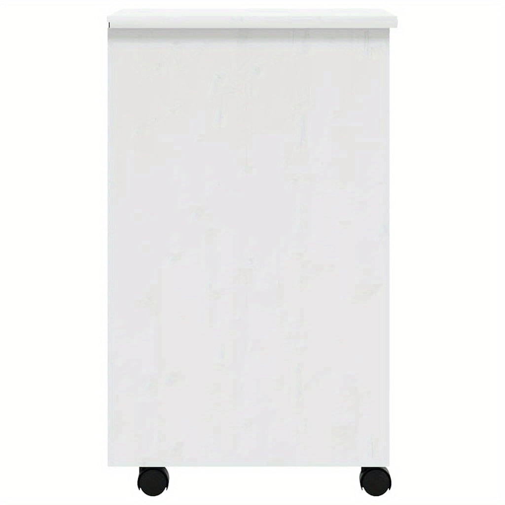 Rollende Ladenkast – Opberkkast – Mobiele Ladenunit – Bureaukast – Opbergmeubel – Massief Grenen – 5 Lades – Wit MOSS Afwerking – 68,6 cm Hoog – Ruimtebesparend – Eenvoudige Montage