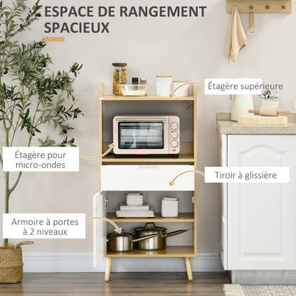 Keukenkastje – Keukenkast – Keukenmeubel – Opbergkast – Magnetronkast – Scandinavisch design – Verstelbare plank – 58 x 40 x 118 cm – Spaanplaat en massief hout