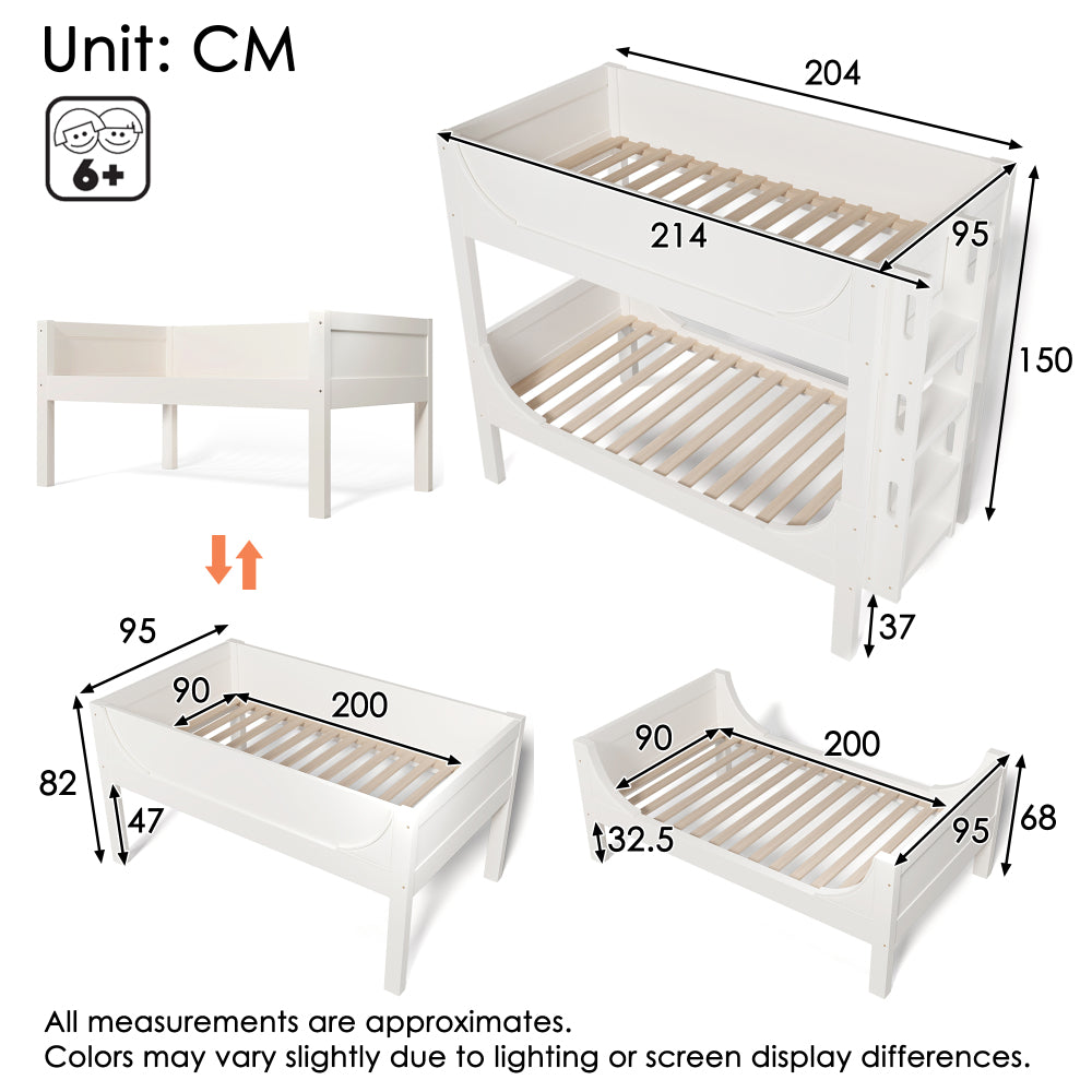 Hoogslaper – Stapelbed – Kinderbed – Eenpersoonsbed – Mezzaninebed – Wit – 90x200 cm – Stevige Metalen Constructie – Ruimtebesparend & Multifunctioneel