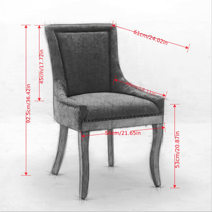 Eetkamerstoel – Stoel – Kuipstoel – Keukenstoel – Set van 2 – Gestoffeerd Metalen Frame – Ergonomische Rugleuning – Stevige Constructie – Neutrale Grijze Katoenen Bekleding – Bronze Nagelrand