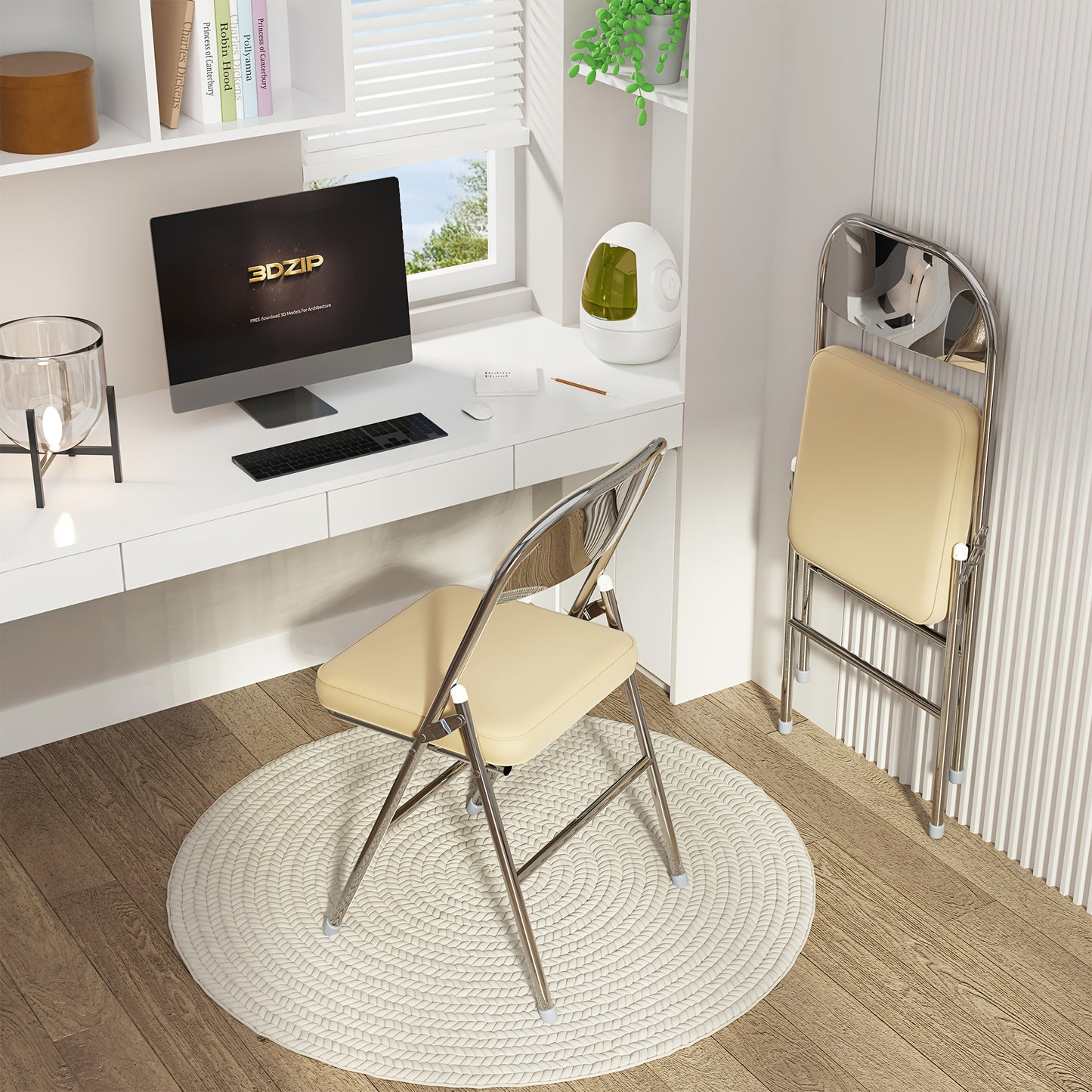 Opvouwbare Stoelen – Klapstoelen – Vouwstoelen – Campingstoelen – Eventstoelen – Set van 2 – Stevig Metalen Frame – Licht Beige PU Bekleding