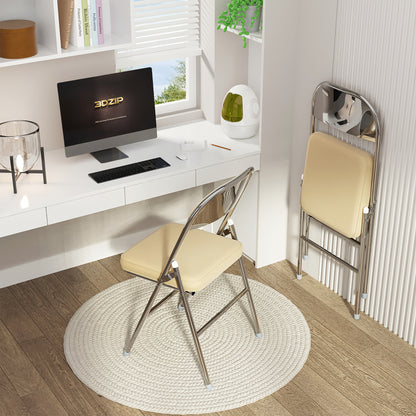 Set of 2 PU Leather Dining Chairs - No Assembly Required, Stackable Office Conference Chairs for Meeting Room, Cafeteria, Reception & Events, Elegant Beige with Golden-Tone Metal Frame, Durable & Stylish Design, Event Seating