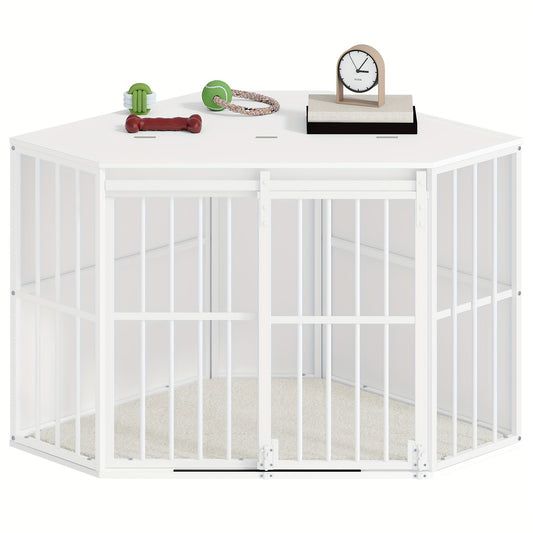 Hondenbench – Hondenkooi – Bench – Hondenbox – Hondenhok – Hoekmodel – Modern Houten Design – Inclusief Waterafstotend Kussen – Maat 107x59,6x64 cm – Wit