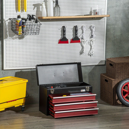 Gereedschapskist – Gereedschapskoffer – Toolbox – Opbergkist – Gereedschapsbox – 3 Laden Met Slot – Stalen Zwarte Kast Met Rood