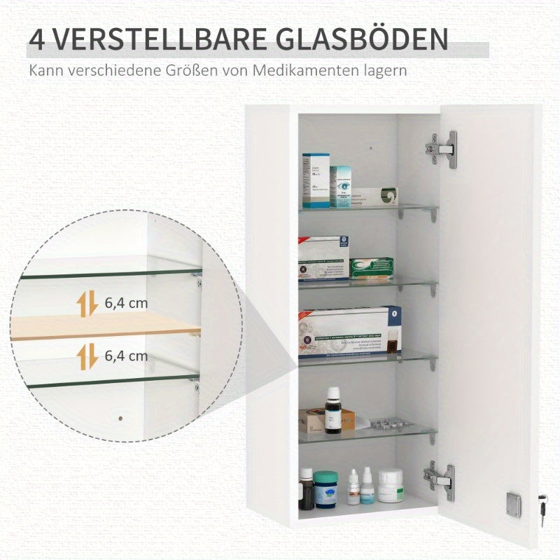 Medicijnkastje – Medicatiekast – EHBO-kastje – Badkamerkast – Apotheekkast – Met Slot – Verstelbare Indeling – Metaal – Wandmontage