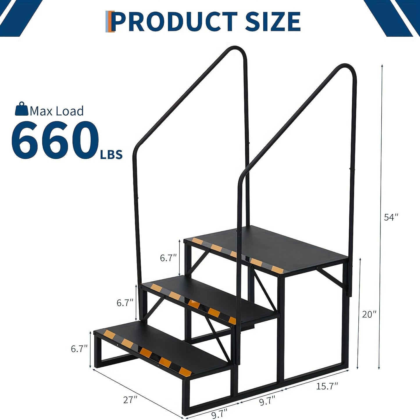 Caravantrap – Opstapje – Instaptrap – Campertrap – Opstap Krukje – 3 Treden Met Handgrepen – Staal – Draagvermogen 299 kg – Antislip – Opvouwbaar