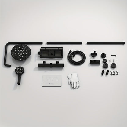 Thermostatische Douche Set – Douchekraan – Regendouche – Handdouche – Douchewand – Zwart Design – Veiligheidsstop 38°C – Drie Sproeistanden