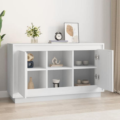 Modern White Sideboard with Open Shelves & Removable Drawers - 102x35x60cm, Hardwood Furniture for Living Room, Bedroom, Office - Sleek Minimalist Design with Decorative Vases & Clock Display, Sideboard Cabinet, Bedroom Stora