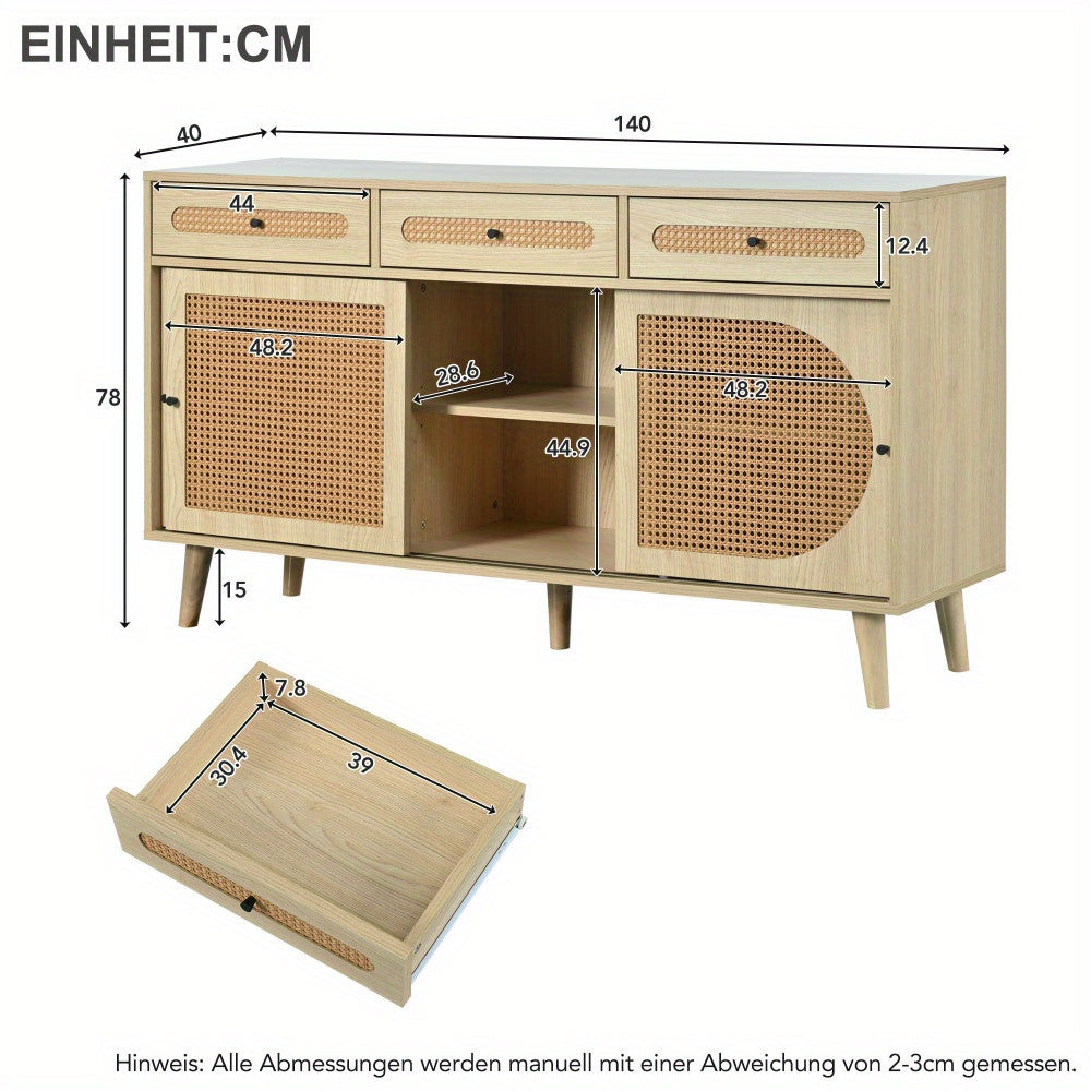 Modern Metal Sideboard Cabinet with Adjustable Shelves & 3 Sliding Doors - Heavy-Duty Freestanding Storage Organizer, 3 Drawers, Sturdy Metal Construction, Space-Saving Design for Living Room, Dining Room, Entryway - Elegant