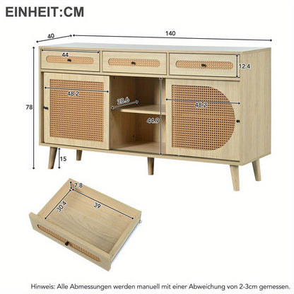 Modern Metal Sideboard Cabinet with Adjustable Shelves & 3 Sliding Doors - Heavy-Duty Freestanding Storage Organizer, 3 Drawers, Sturdy Metal Construction, Space-Saving Design for Living Room, Dining Room, Entryway - Elegant