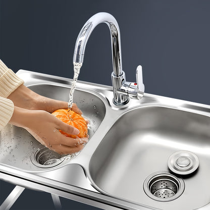 SIZE:75x40x83cm Freestanding Sink, 2 Basins, Bathroom Basin, Lavatory Sink With Hot And Cold Water Taps, Suitable For Kitchen, Outdoors, Camping, Garden, Garage