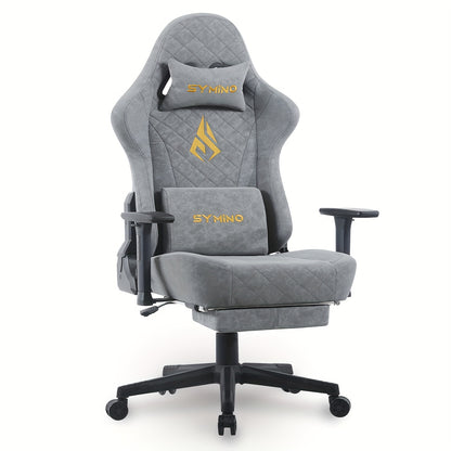 Gamingstoel – Bureaustoel – Gamerstoel – Zwart Grijs – Ergonomisch – Verstelbare Rugleuning & Voetsteun – PU Leer