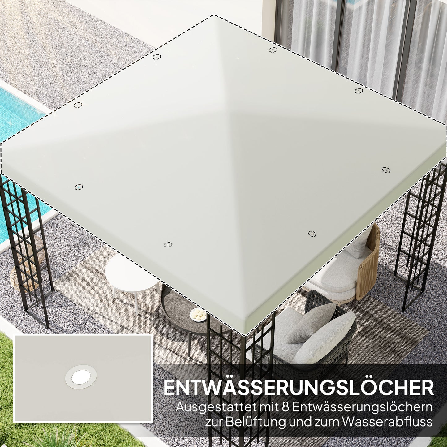 Partytenthoes – Vervangend Dak – Tuinpaviljoen Dak – Paviljoendak – Partytent Dak – 3x3 m – Waterafstotend Polyester – UPF30+ Bescherming