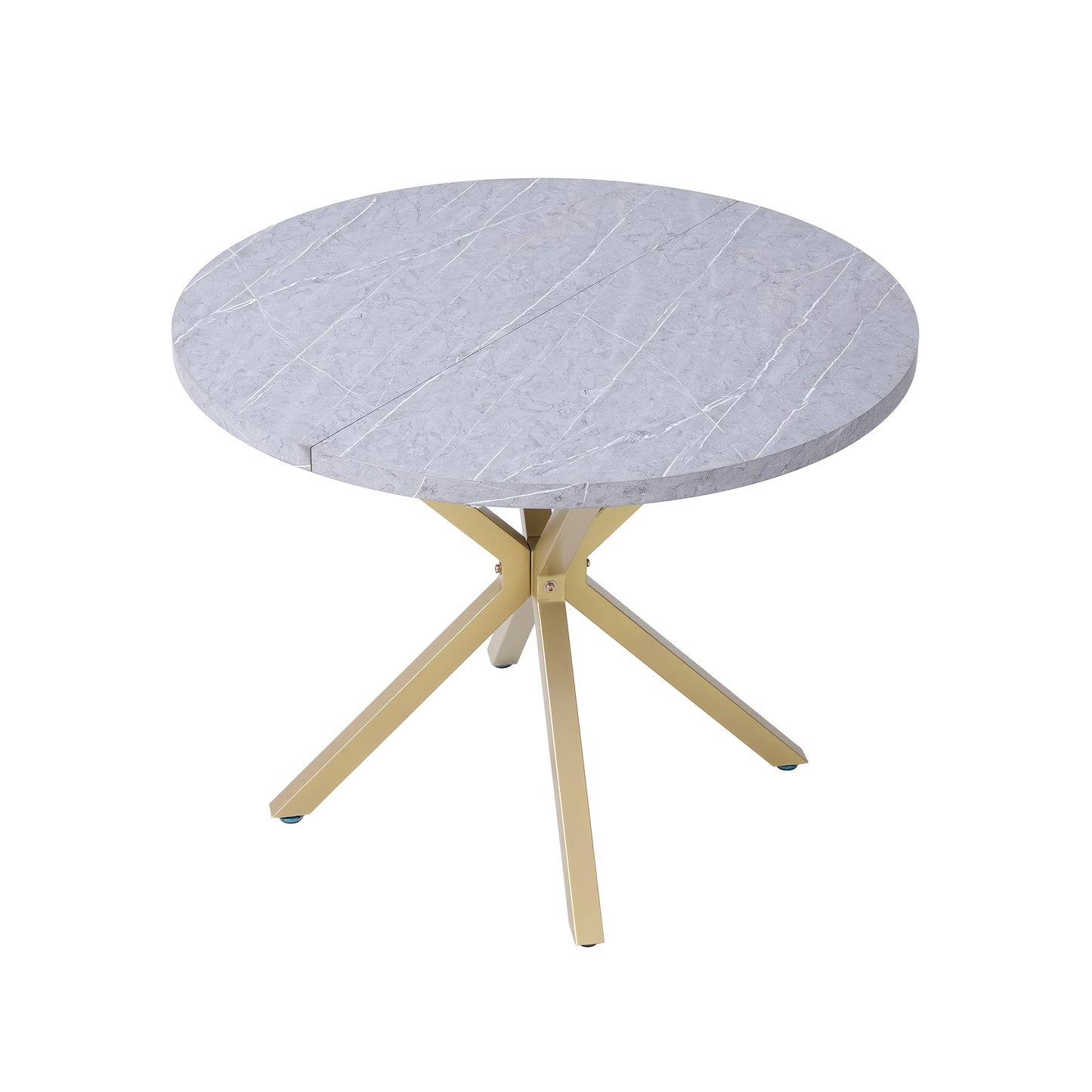 Ronde Eettafel – Eettafel Rond – Keukentafel – Tafel 4 Personen – Eettafel 6 Personen – 100 cm Diameter – MDF Marmerprint – Metalen X-Poot – Kras- en Hittebestendig – Compact Ruimtebesparend – Grijs