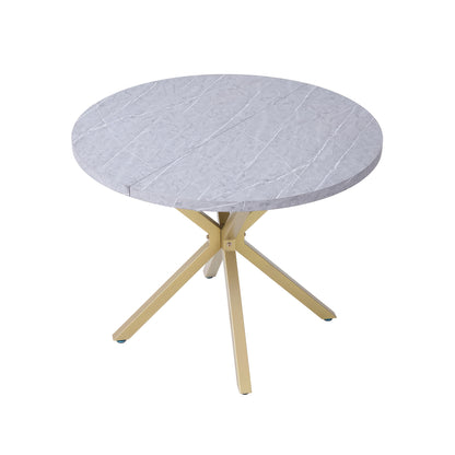 Ronde Eettafel – Eettafel Rond – Keukentafel – Tafel 4 Personen – Eettafel 6 Personen – 100 cm Diameter – MDF Marmerprint – Metalen X-Poot – Kras- en Hittebestendig – Compact Ruimtebesparend – Grijs