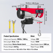 Elektrische Takel - Katrol - Elektrische Kabeltakel - Kabeltakel - 2200 LBS - 1600W- 220V - Elektrische Staaldraadlier - voor Garage Magazijnfabriek