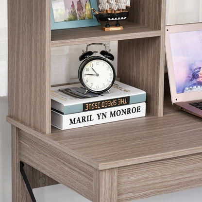Boekenrek – Boekenkast – Opbergkast – Wandrek – Vakkenkast – 2-in-1 Bureau met Boekenkast – 105 x 50 cm Werkblad – Licht Eikenhout Met Zwart Metaal
