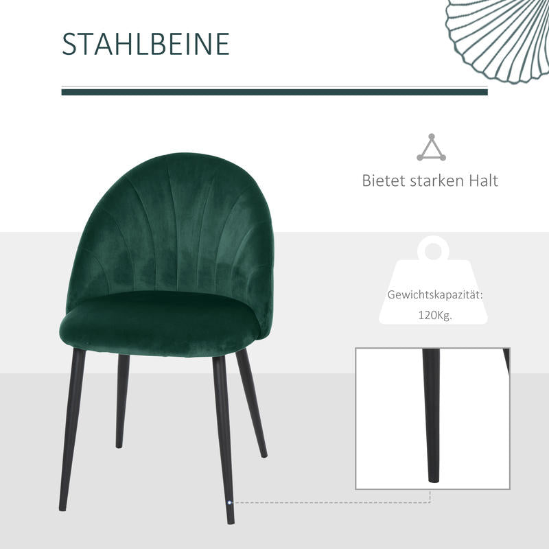 Eetkamerstoel – Stoel – Kuipstoel – Keukenstoel – Zitmeubel – Set van 2 – Comfortabele Ergonomische Rugleuning – Groen Beklede Stoel 52x54x79 cm