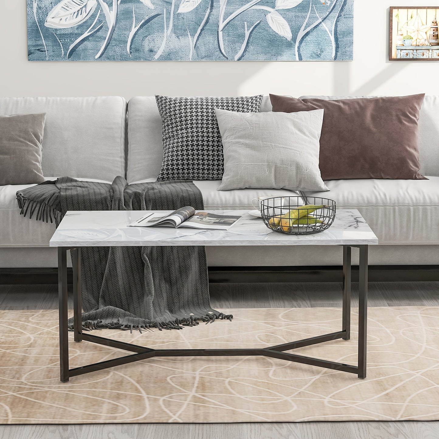 Salontafel – Woonkamertafel – Koffietafel – Bijzettafel – Houten Tafel – Wit – MDF & Massief Hout – Rechthoekig Compact Design