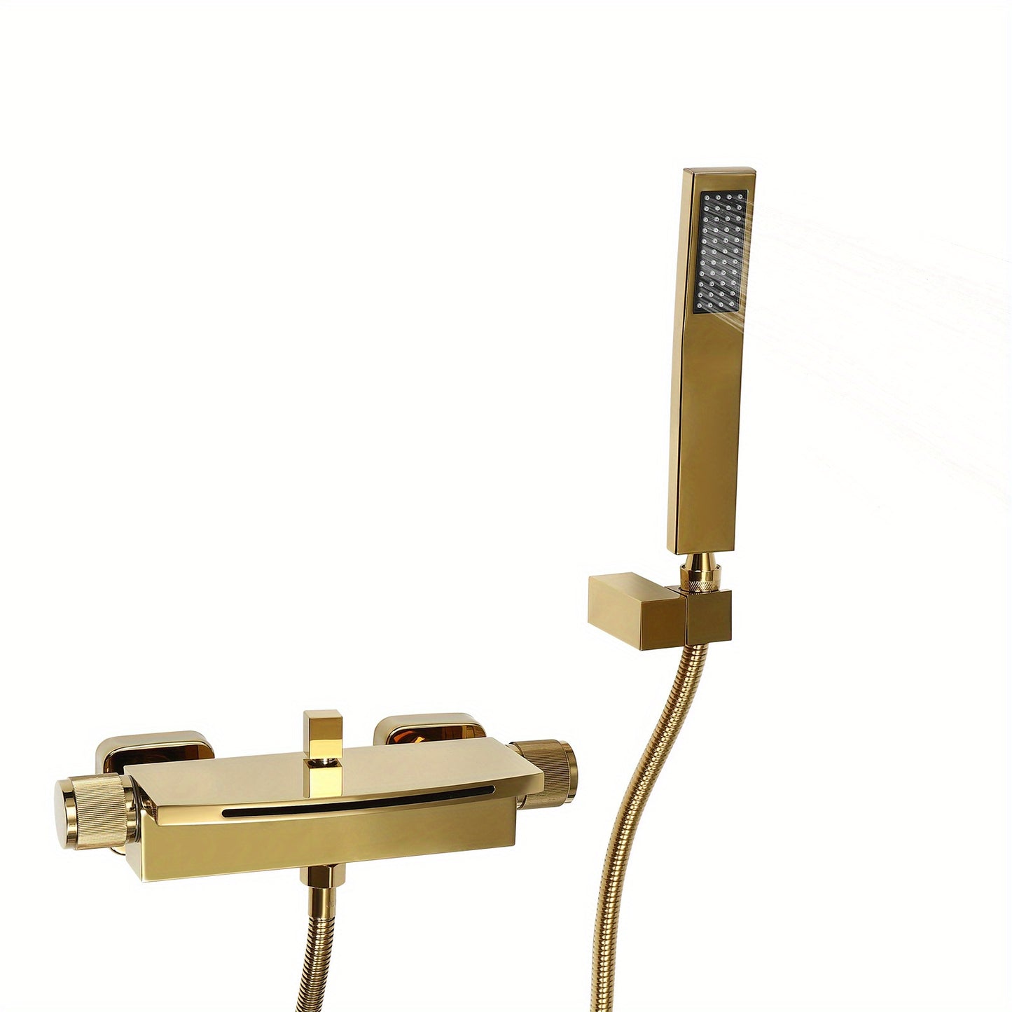 Badkraan – Badmengkraan – Thermostaatkraan – Wandkraan – Badmengkraan Met Handdouche – Messing Constructie – Watervaluitloop – Antislip Handdouche – Gouden Afwerking