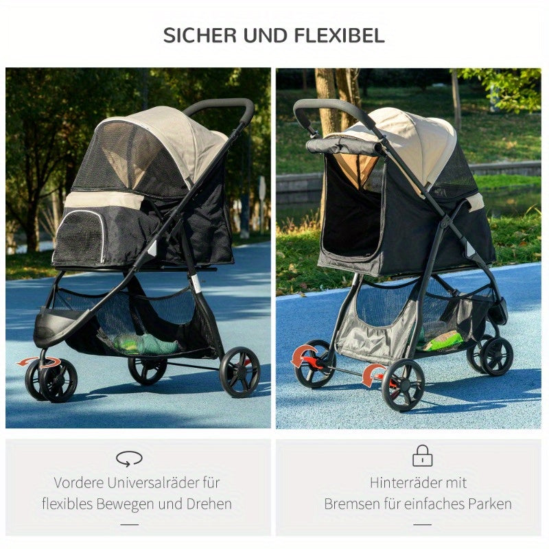 Hondenbuggy – Huisdierwagen – Kattenbuggy – Pets Carrier – Wandelwagen – Inklapbaar – Waterdichte Regenhoes – Comfortabele Kussenset