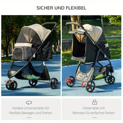 Hondenbuggy – Huisdierwagen – Kattenbuggy – Pets Carrier – Wandelwagen – Inklapbaar – Waterdichte Regenhoes – Comfortabele Kussenset