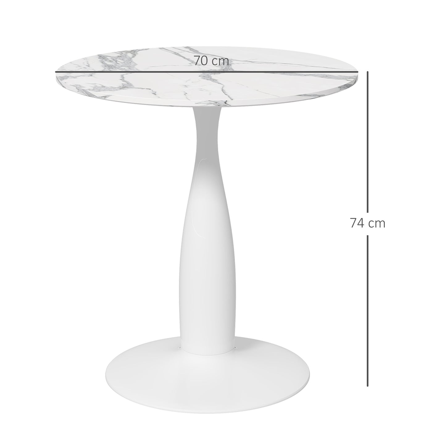 Ronde Eettafel – Ronde Tafel – Compact Eettafeltje – Kleine Keukentafel – Bistrotafel – MDF Melamine Blad – Gepoedercoat Stalen Onderstel 70x74 cm Wit