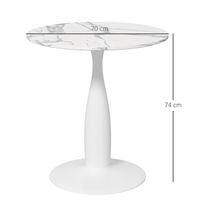 Ronde Eettafel – Ronde Tafel – Compact Eettafeltje – Kleine Keukentafel – Bistrotafel – MDF Melamine Blad – Gepoedercoat Stalen Onderstel 70x74 cm Wit