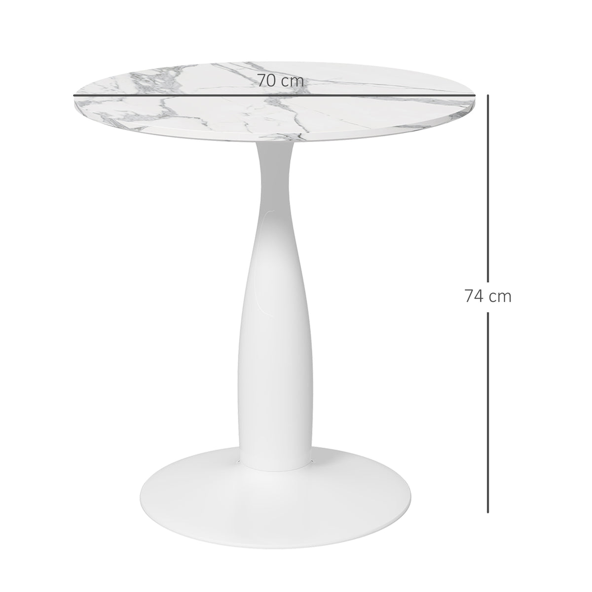Ronde Eettafel – Ronde Tafel – Eetkamertafel – Witte Tafel – Compacte Tafel – Gepoedercoat Stalen Frame – Melamine Blad – Antislipvoetjes – 70 x 74 cm – Wit