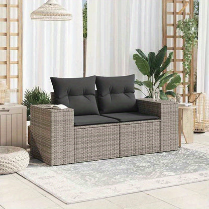 Buitensofa – Loungeset – Tuinbank – Loungemeubel – 2-zits Sofa – Weerbestendig Rotan – Comfortabele Kussens – Stijlvol Grijs
