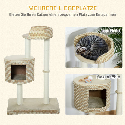 Kattenboom – Krabpaal – Klimboom – Kattenmeubel – Kattenhuis – Beige en Coffee – Natuurlijke Jute Krabpalen – Stevige E1 Spaanplaat 61x41x96 cm