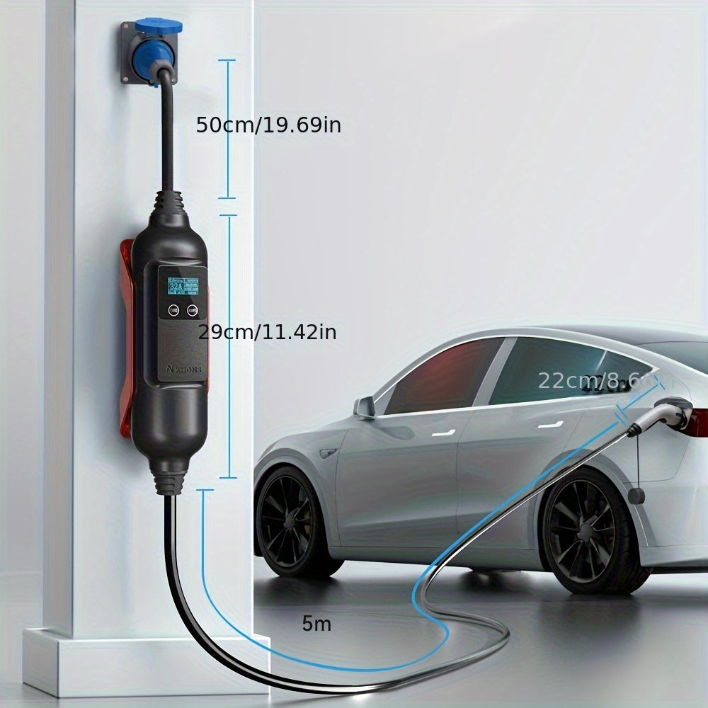 Draagbare EV Lader – Elektrische Auto Oplader – Type 2 Laadkabel – Mobiele Laadstation – 7 kW 32A – TPU Kabel – Veilig Laden Zonder App