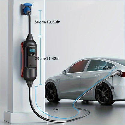 Draagbare EV Lader – Elektrische Auto Oplader – Type 2 Laadkabel – Mobiele Laadstation – 7 kW 32A – TPU Kabel – Veilig Laden Zonder App