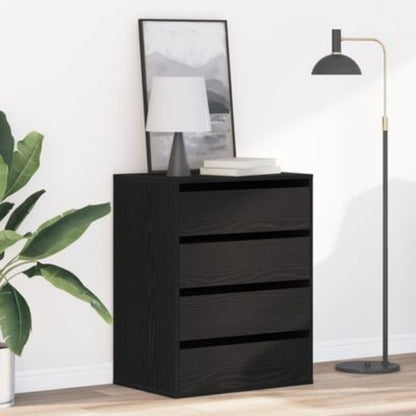 Modern Black Oak Chest of Drawers - 4-Drawer Heavy-Duty Wood Storage Cabinet with Lockable Shelves/Lockable Cabinet (Engineered Wood), Black & Oak, Minimalist Dresser for Bedroom, Living Room, Office Organizer (Easy Assembly,